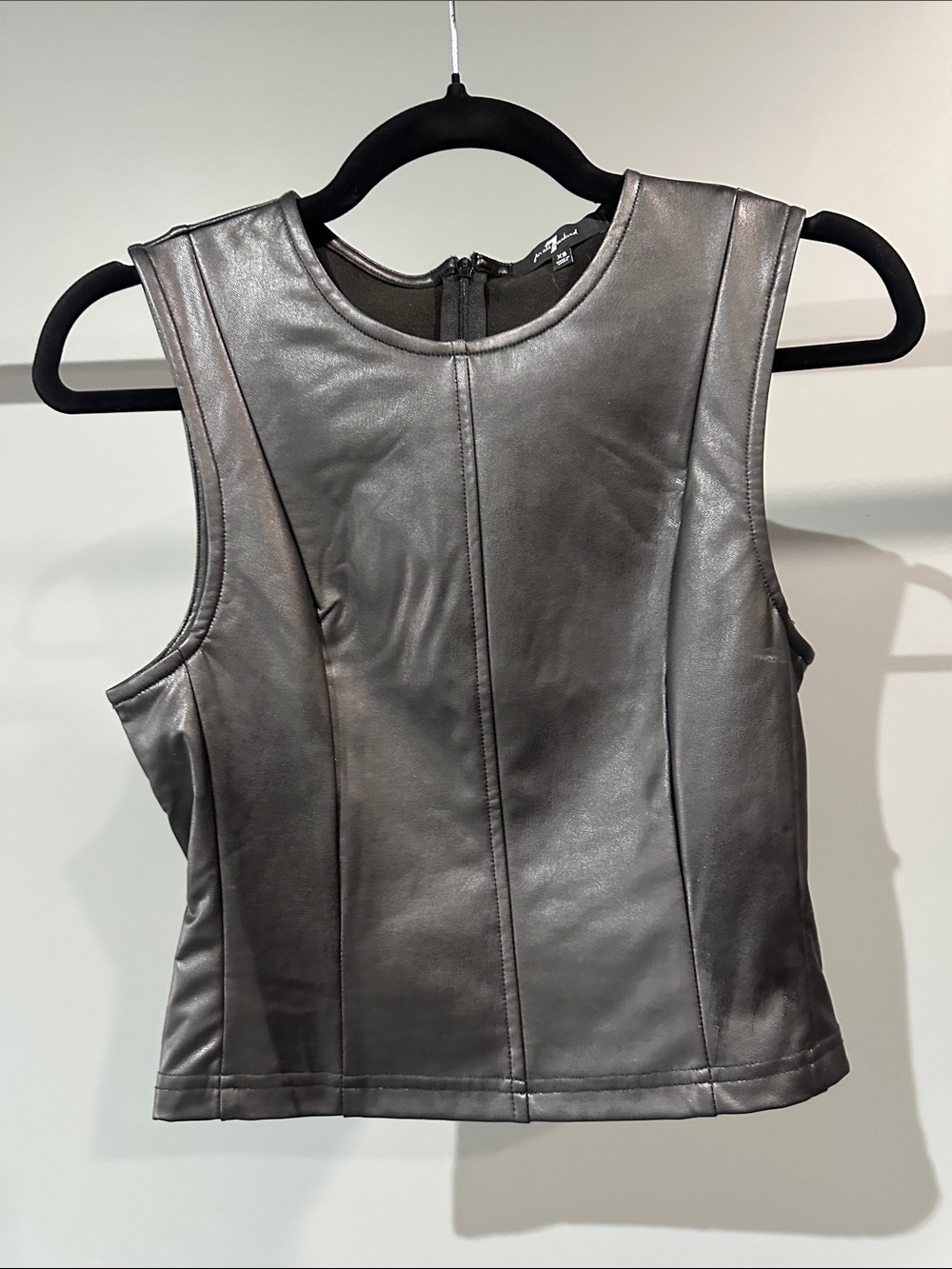 7 For All Mankind Metallic Gray Faux Leather Crop Top